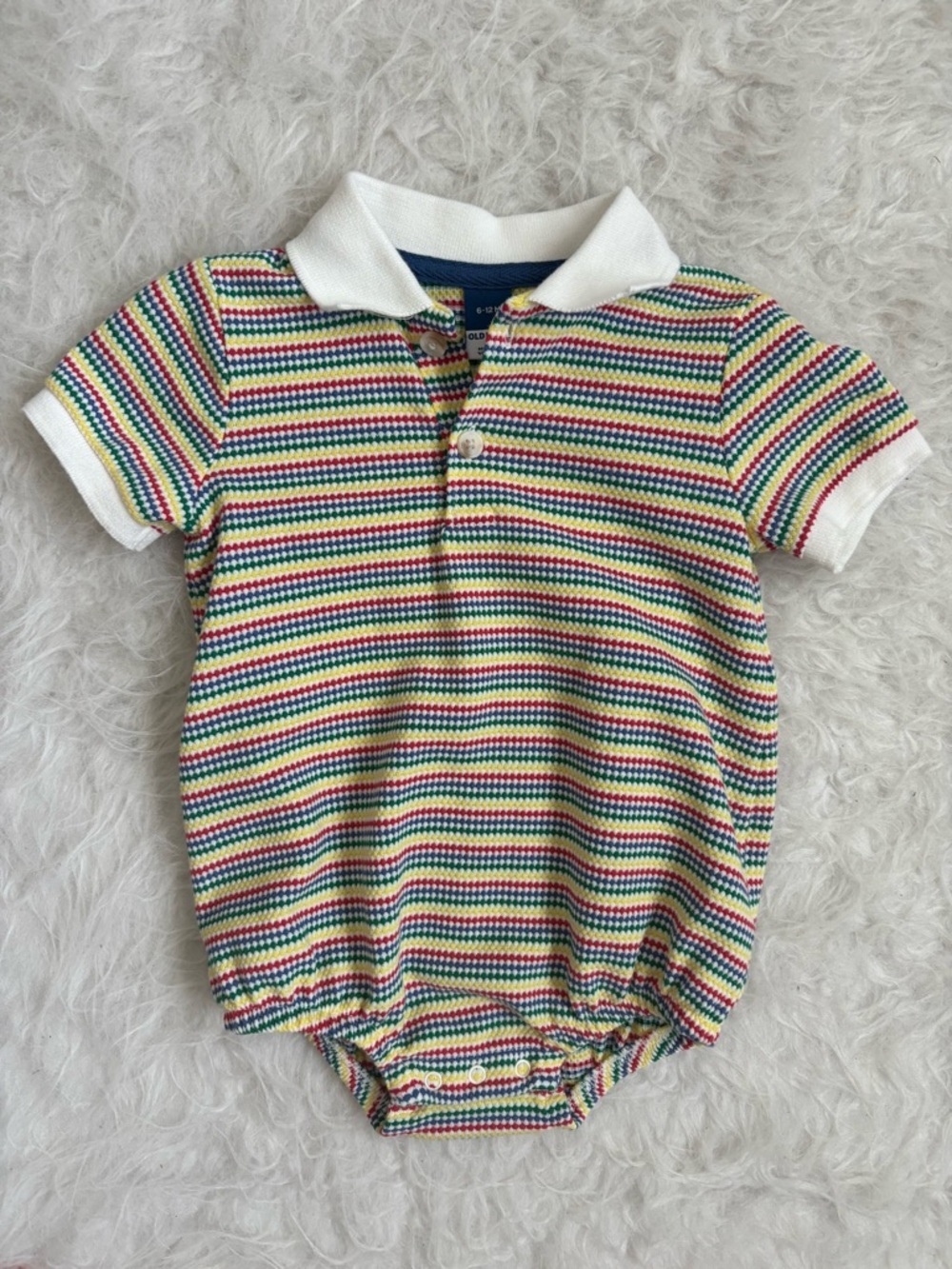 Old Navy Baby Preppy Multicolor Striped Knit Polo Bubble Romper